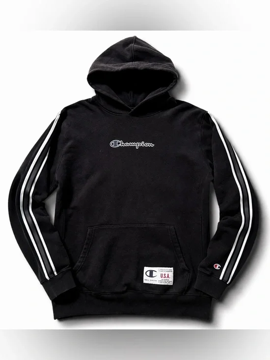 Champion Script Logo Hoodie Men’s Large Black Streetwear Essential Y2K - Picture 2 of 11